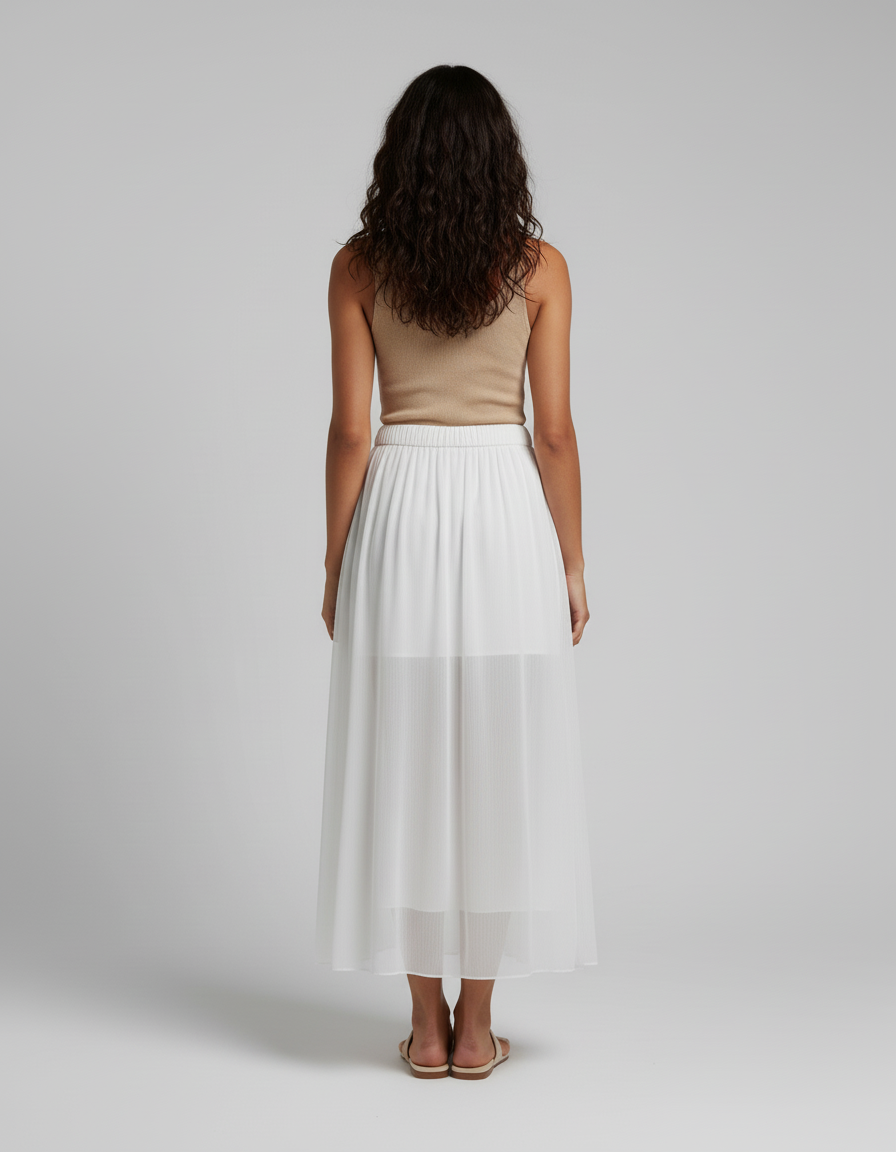 Jupe Midi Blanche Fluide Plissée