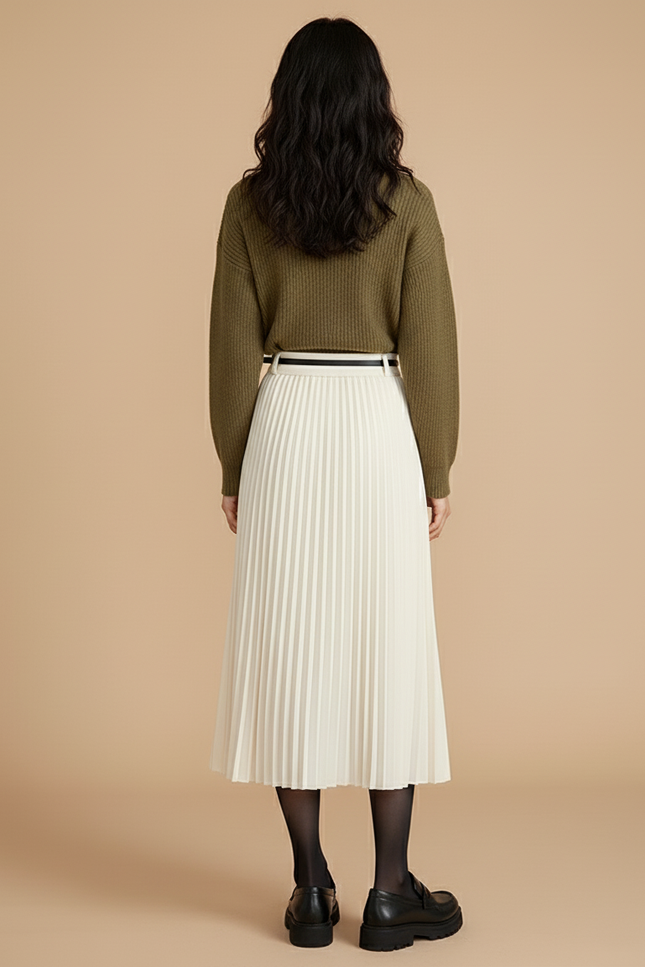 Jupe Midi Plissée Écru Élégante