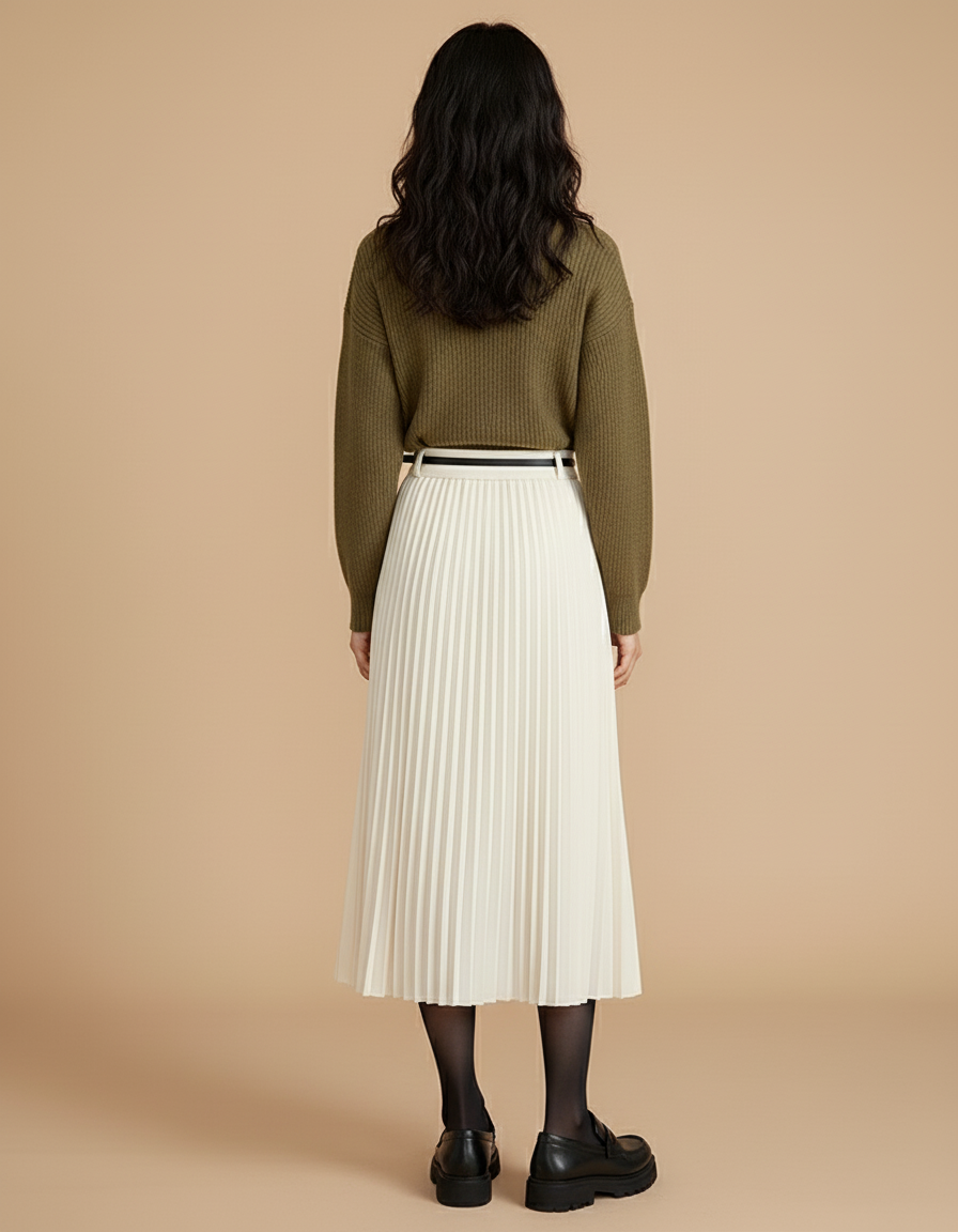 Jupe Midi Plissée Écru Élégante