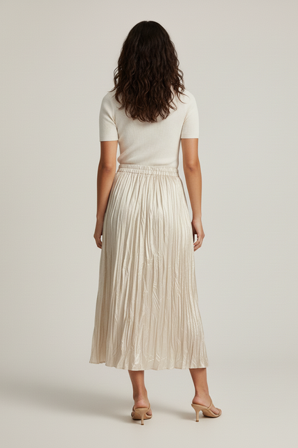 Jupe Plissée Midi Beige