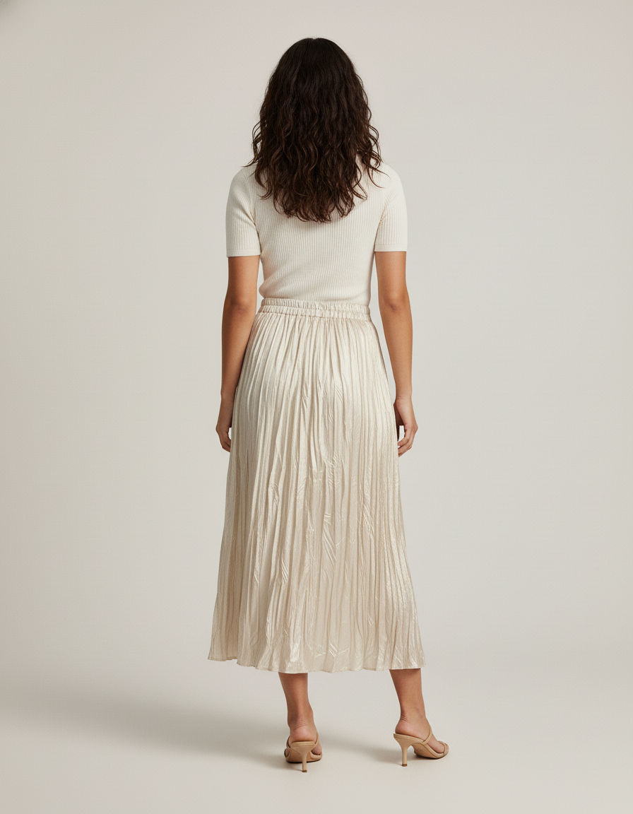 Jupe Plissée Midi Beige