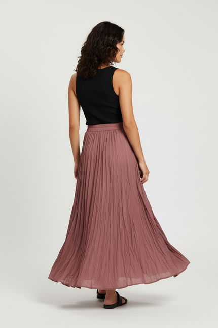 Jupe Midi Rose Froissée Fluide