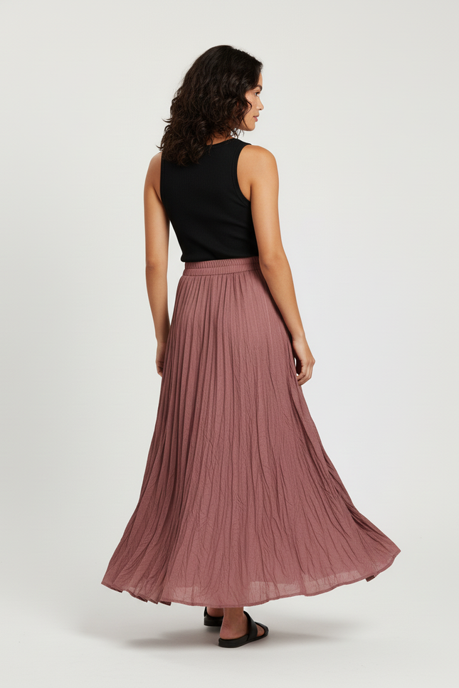 Jupe Midi Rose Froissée Fluide