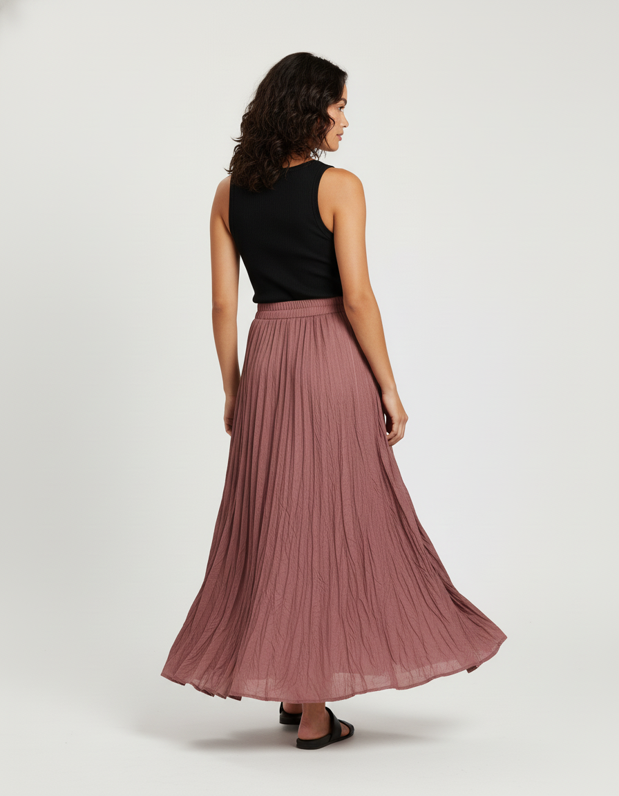 Jupe Midi Rose Froissée Fluide