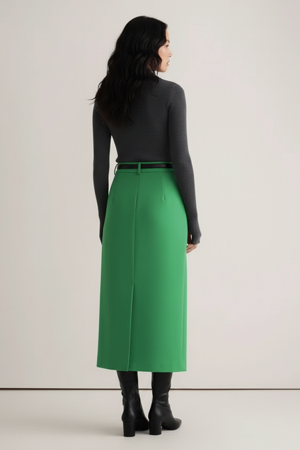 Jupe Midi Verte Fendue Chic