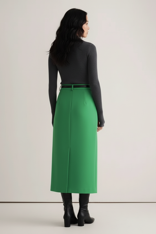 Jupe Midi Verte Fendue Chic