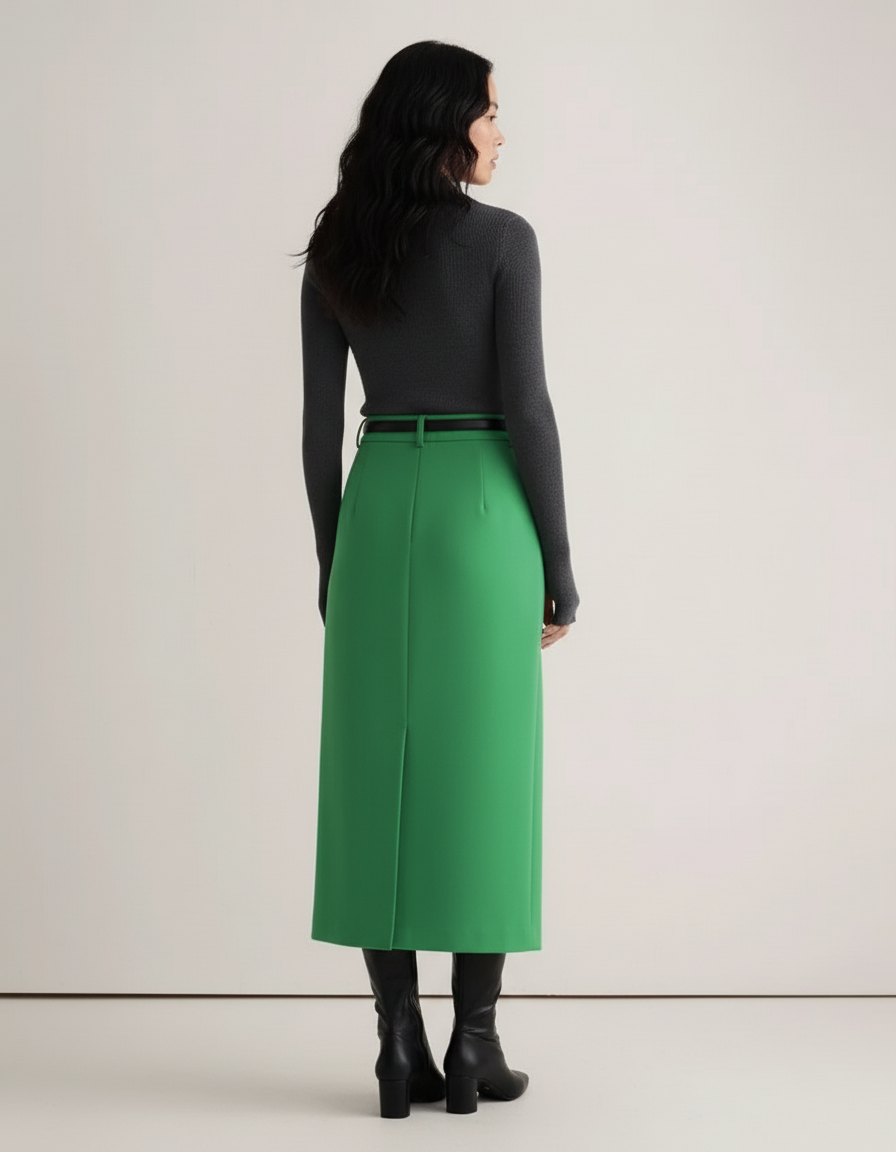 Jupe Midi Verte Fendue Chic