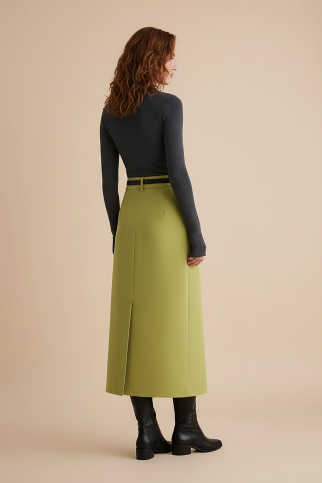 Jupe Midi Verte Fendue Chic tendance