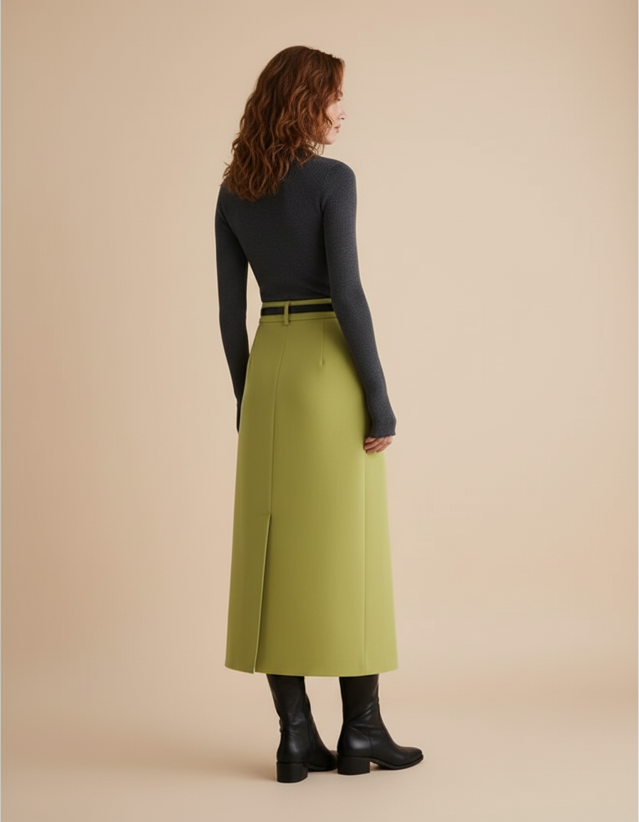 Jupe Midi Verte Fendue Chic tendance