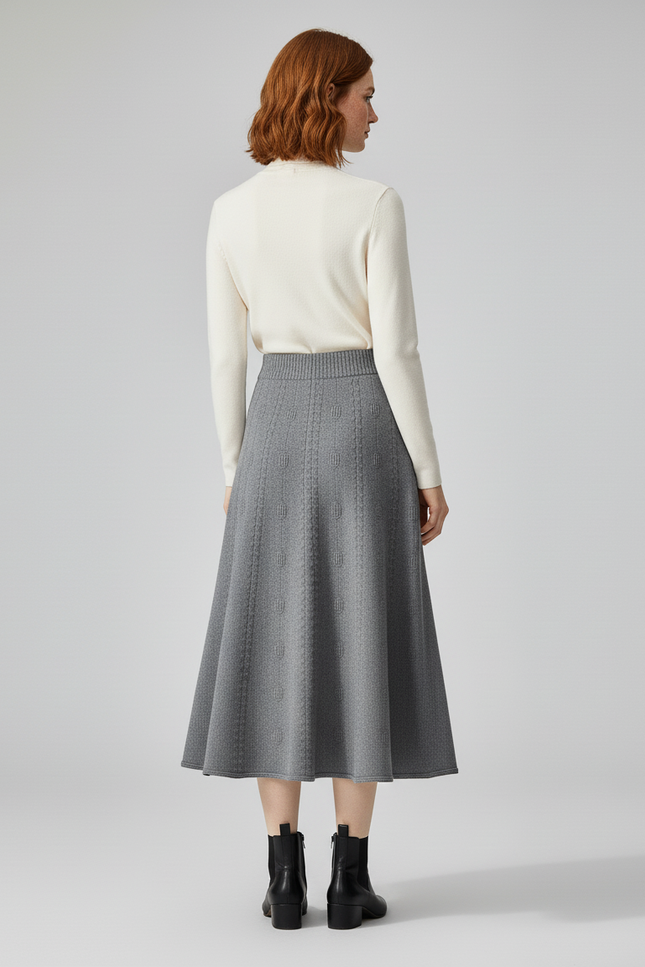 Jupe Midi Grise Tricotée Élégante