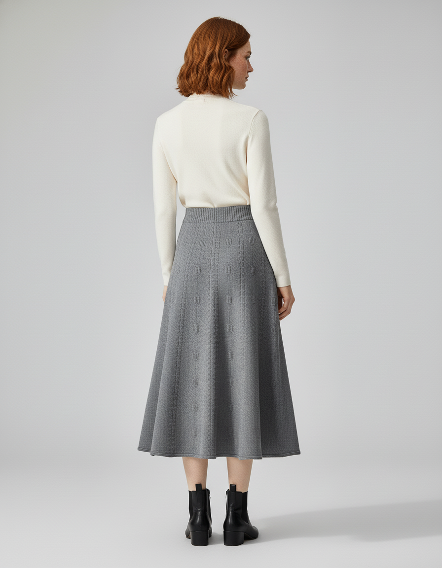 Jupe Midi Grise Tricotée Élégante