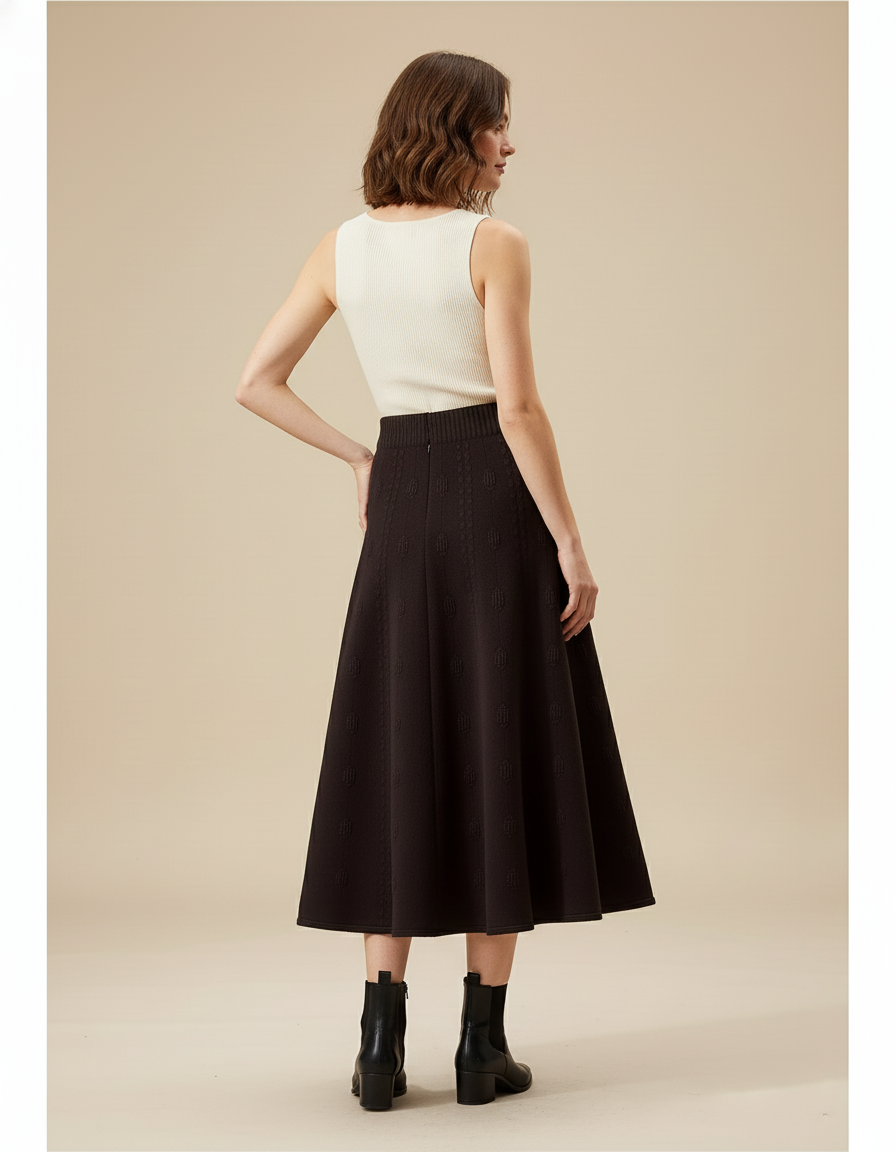 Jupe Midi Tricotée Noire Chic