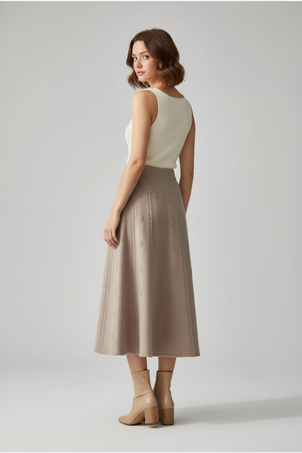Jupe Midi Beige Maille Élégante