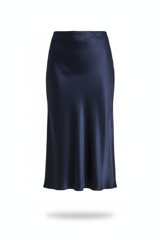 Jupe Midi Bleue Marine Satin Élégante