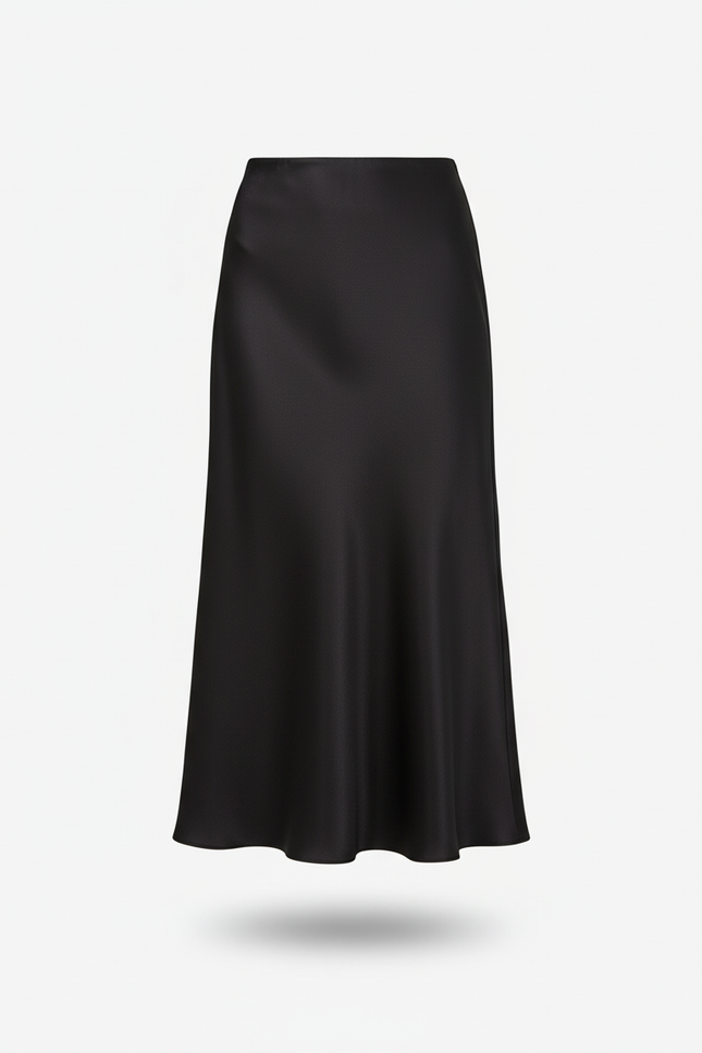 Jupe Satin Noire Midi
