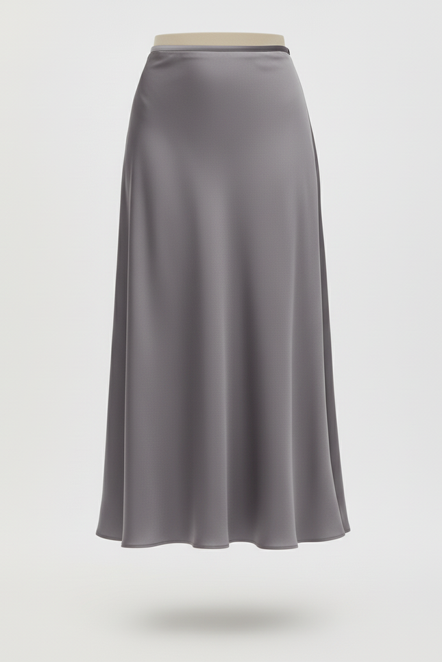Jupe Midi Satinée Grise Élégante