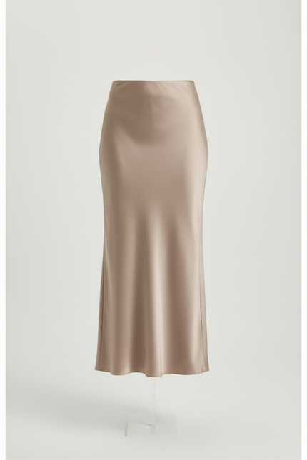 Jupe Midi Satin Beige Élégante