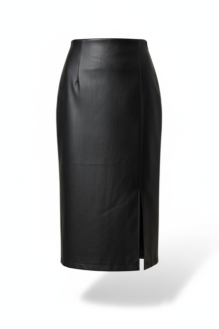 Jupe Midi Cuir Noir Fendue Chic