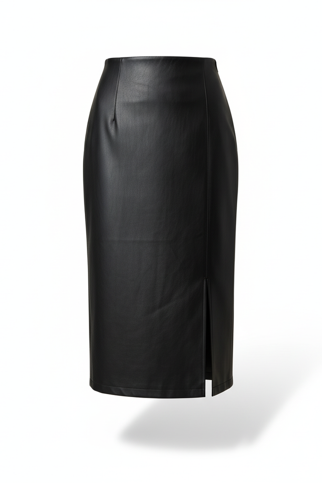 Jupe Midi Cuir Noir Fendue Chic