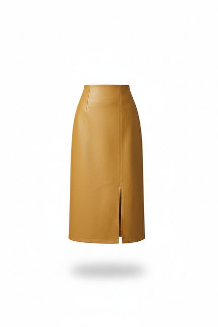 Jupe Midi Jaune Cuir Chic