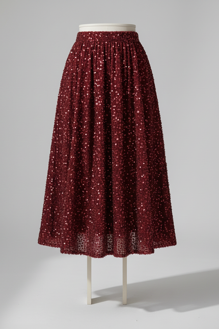 Jupe Midi Rouge Pailletée Élégante