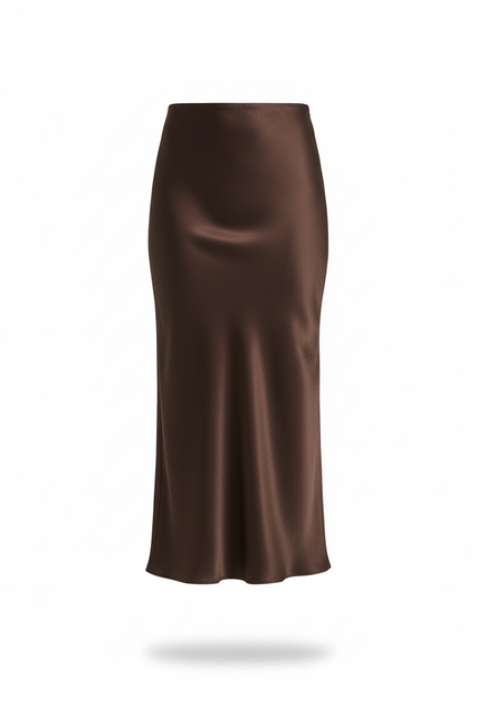 Jupe Midi Marron Satinée Élégante