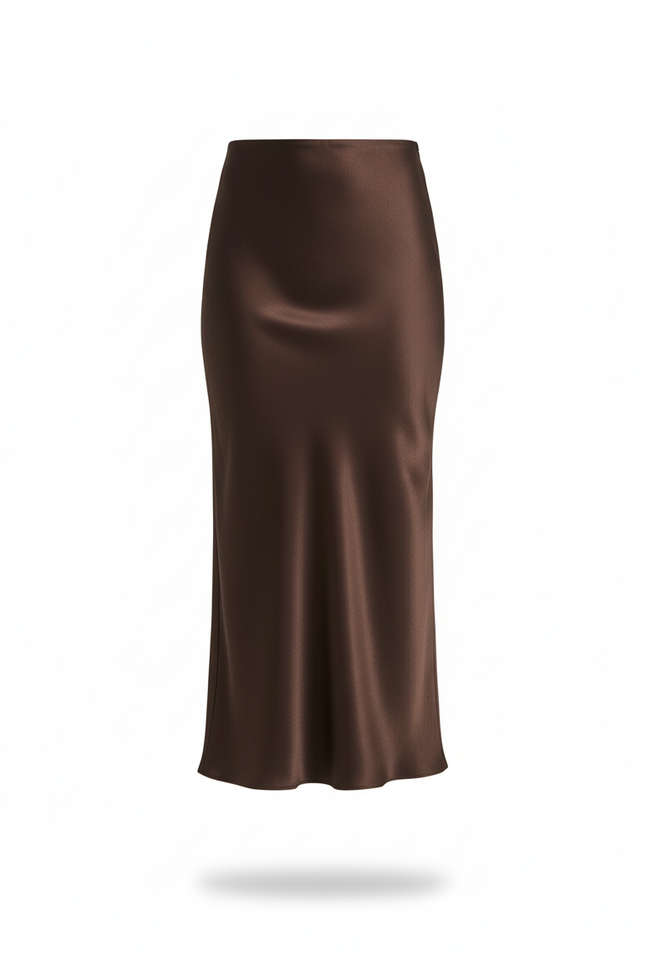 Jupe Midi Marron Satinée Élégante