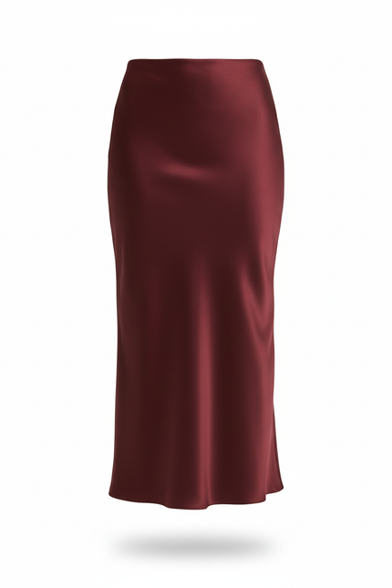 Jupe Midi Satinée Bordeaux Élégante