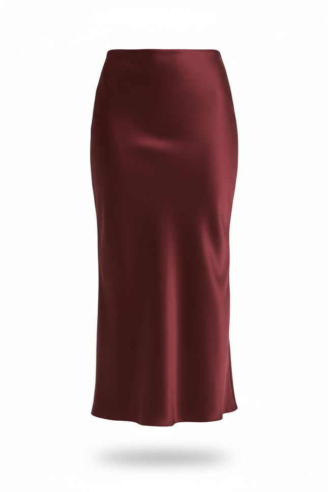Jupe Midi Satinée Bordeaux Élégante