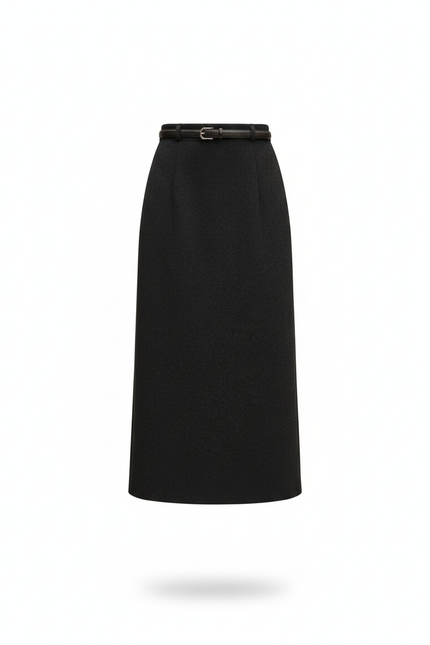 Jupe Midi Gris Anthracite Laine Élégante