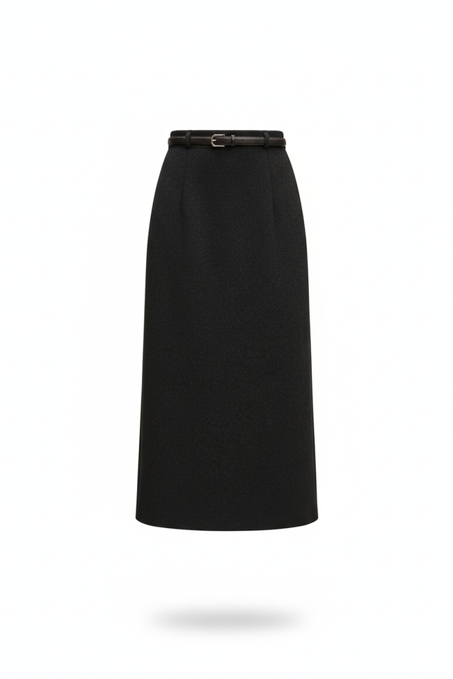 Jupe Midi Gris Anthracite Laine Élégante