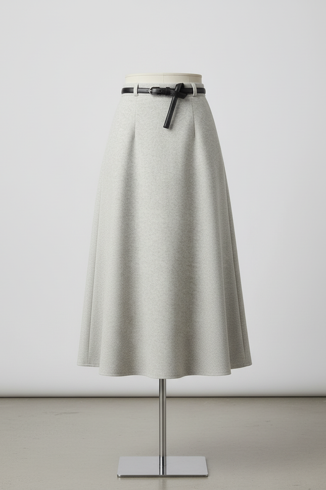 Jupe Midi Laine Évasée Chic