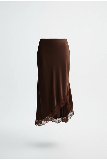 Jupe Midi Marron Dentelle Élégante