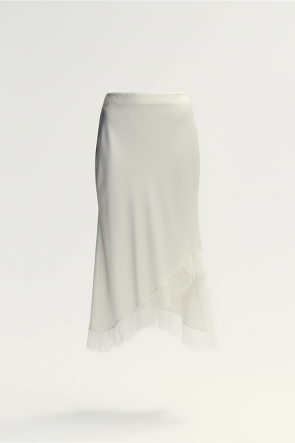 Jupe Midi Crème Satinée Dentelle Élégante