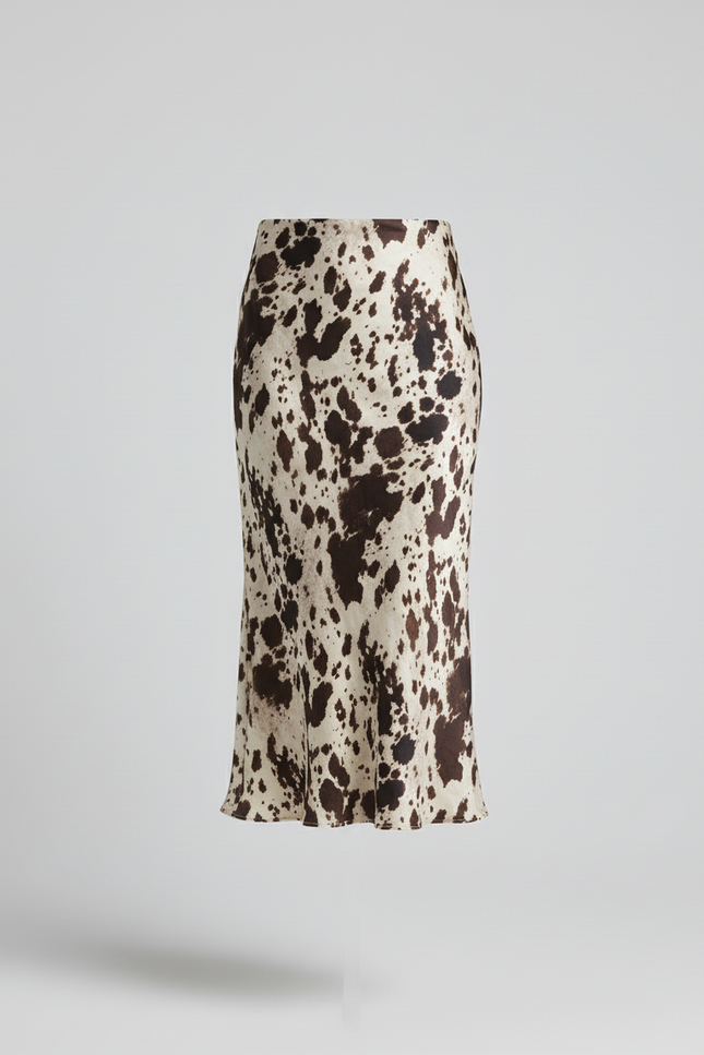 Jupe Midi Satin Imprimé Animal Chic