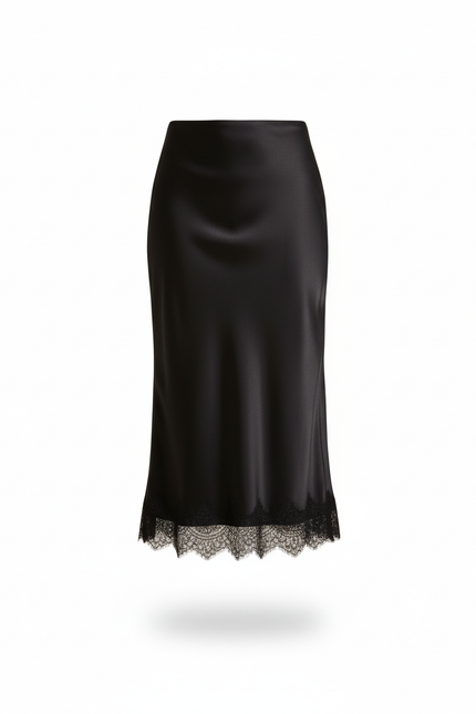 Jupe Midi Satin Noir