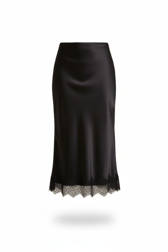 Jupe Midi Satin Noir