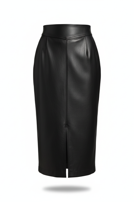 Jupe Midi Simili Cuir Noire Fendue Chic élégante