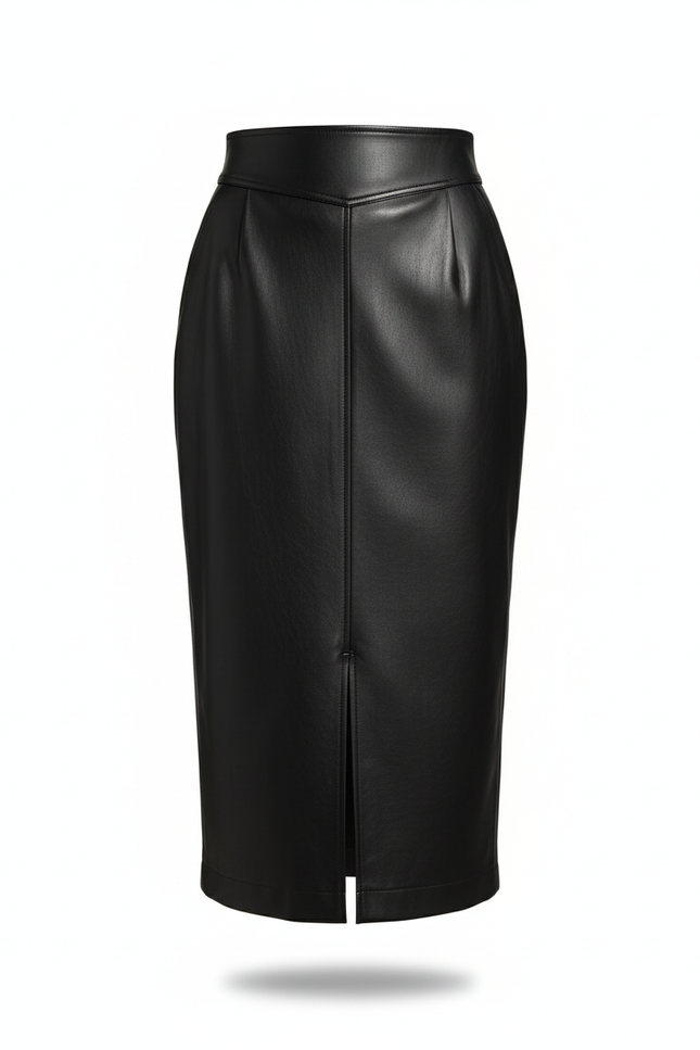 Jupe Midi Simili Cuir Noire Fendue Chic élégante