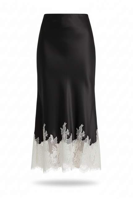 Jupe Midi Noire Dentelle Élégante