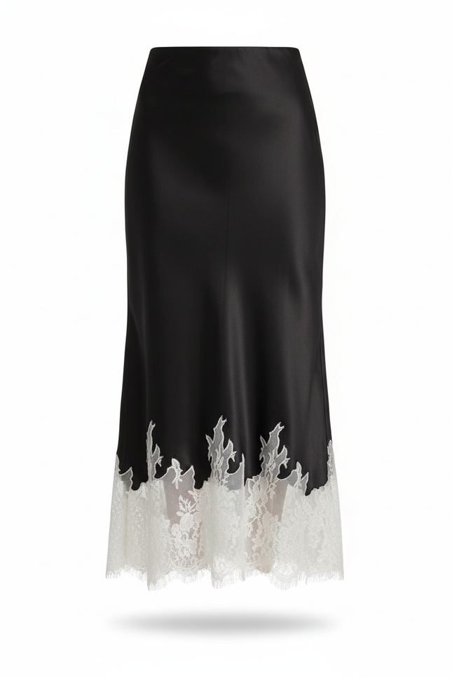 Jupe Midi Noire Dentelle Élégante