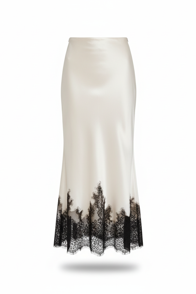 Jupe Midi Satinée Dentelle Élégante