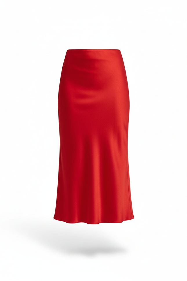 Jupe Midi Rouge Satinée Élégante