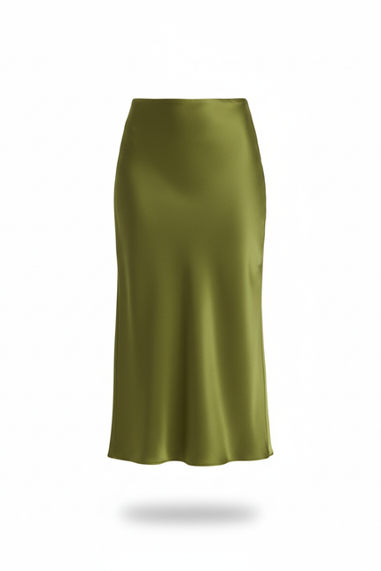 Jupe Midi Verte Satinée Élégante