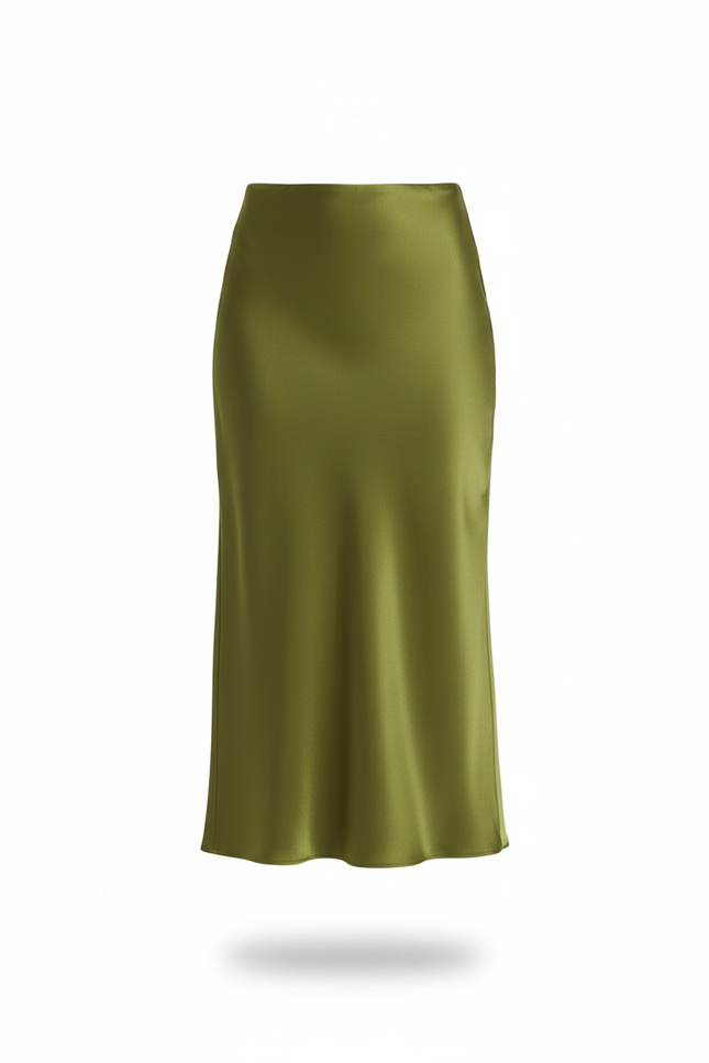 Jupe Midi Verte Satinée Élégante