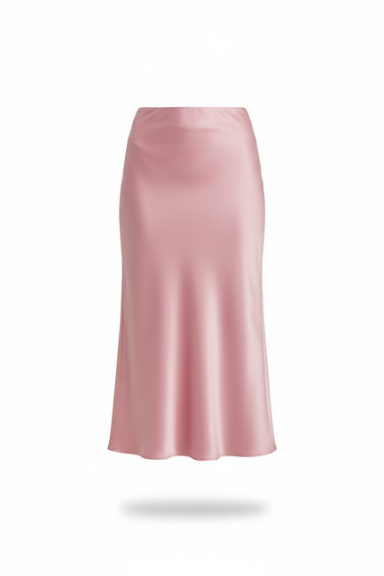 Jupe Midi Rose Satinée Fluide