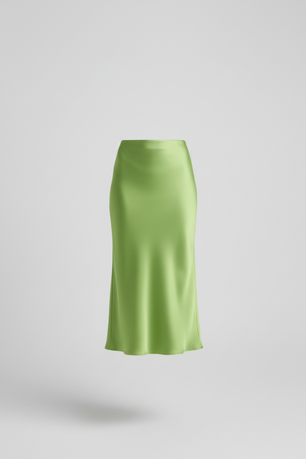 Jupe Midi Satin Vert Anis Élégante