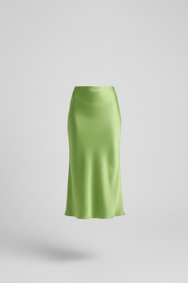 Jupe Midi Satin Vert Anis Élégante