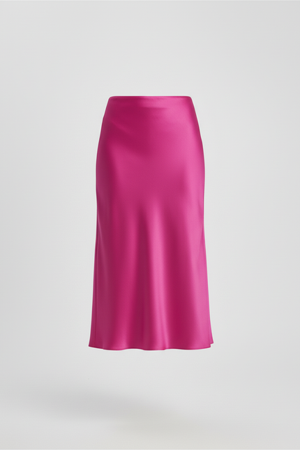 Jupe Midi Rose Fuchsia Satin Élégante