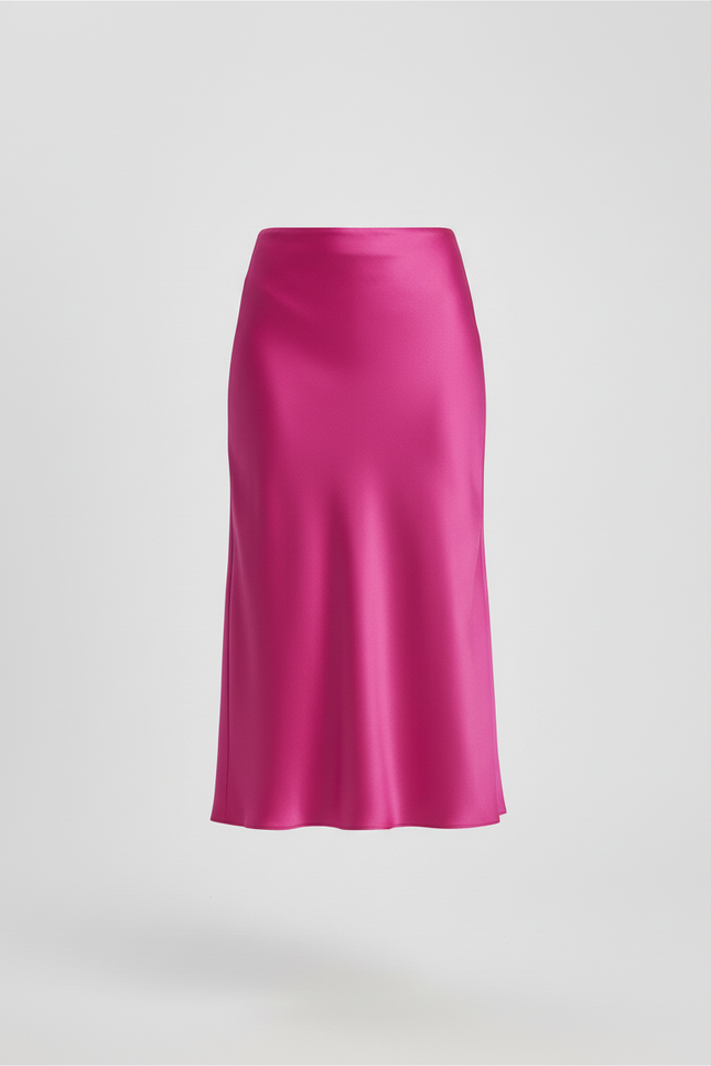 Jupe Midi Rose Fuchsia Satin Élégante